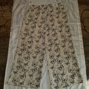 I Believe Wide Leg Pants Women 2XL Ivory Black Butterfly Print EUC WNP1220